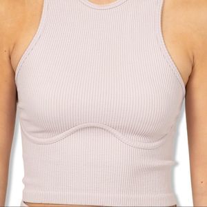 Pastel violet Crew Neck Cropped Tank Top with underwire detailing